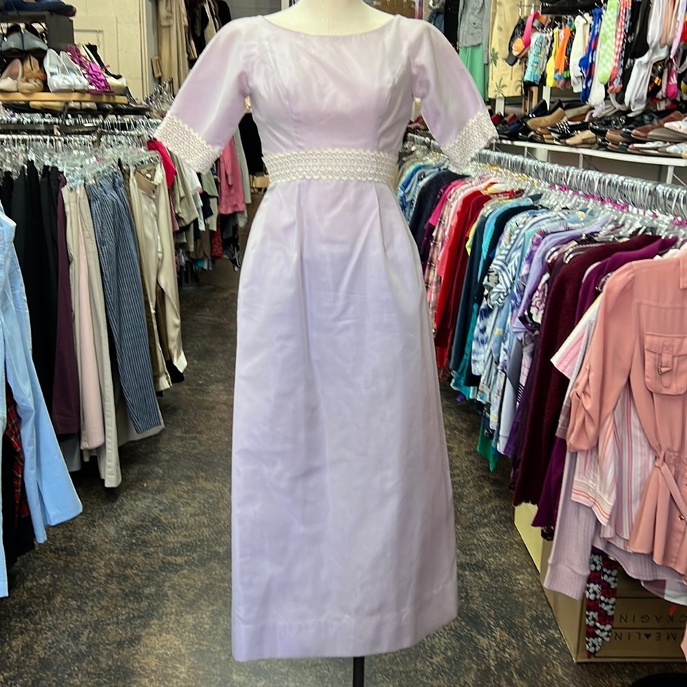 Vintage 1960s Lorrie Deb San Francisco Lilac Lace Maxi Dress Xs